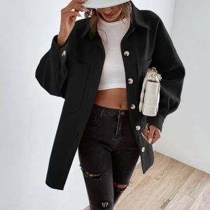 SHEIN Drop Shoulder Pocket Patched Coat in Black